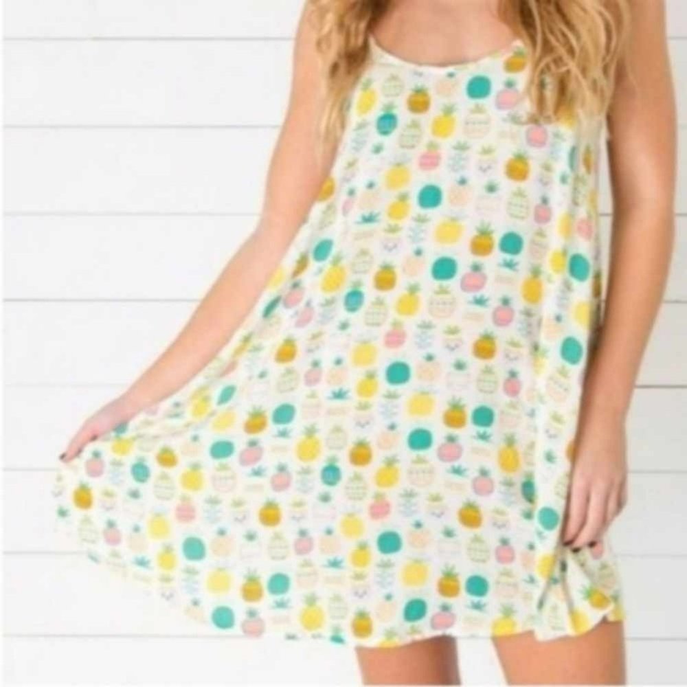 Natural Life Pineapple Print Sleeveless Slip Dress/Sun Dress size Large